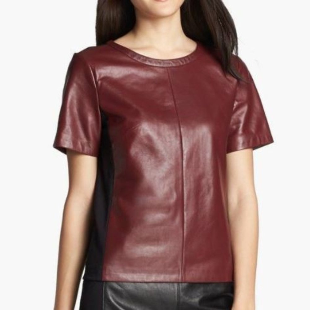 Halogen Crimson Red Roxbury Leather Knit Top/Blous